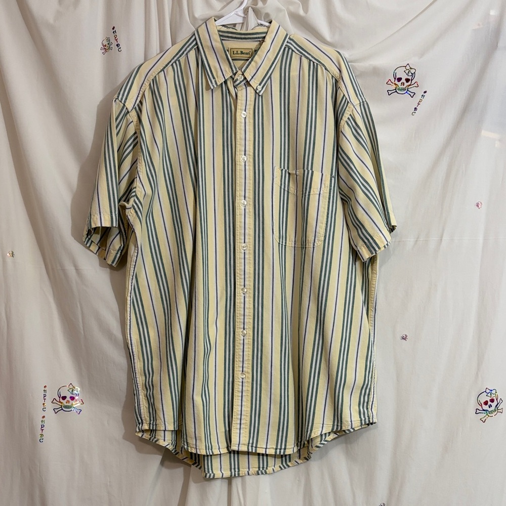 L.L. Bean Yellow and Blue Striped Casual Shirt MEN XLT